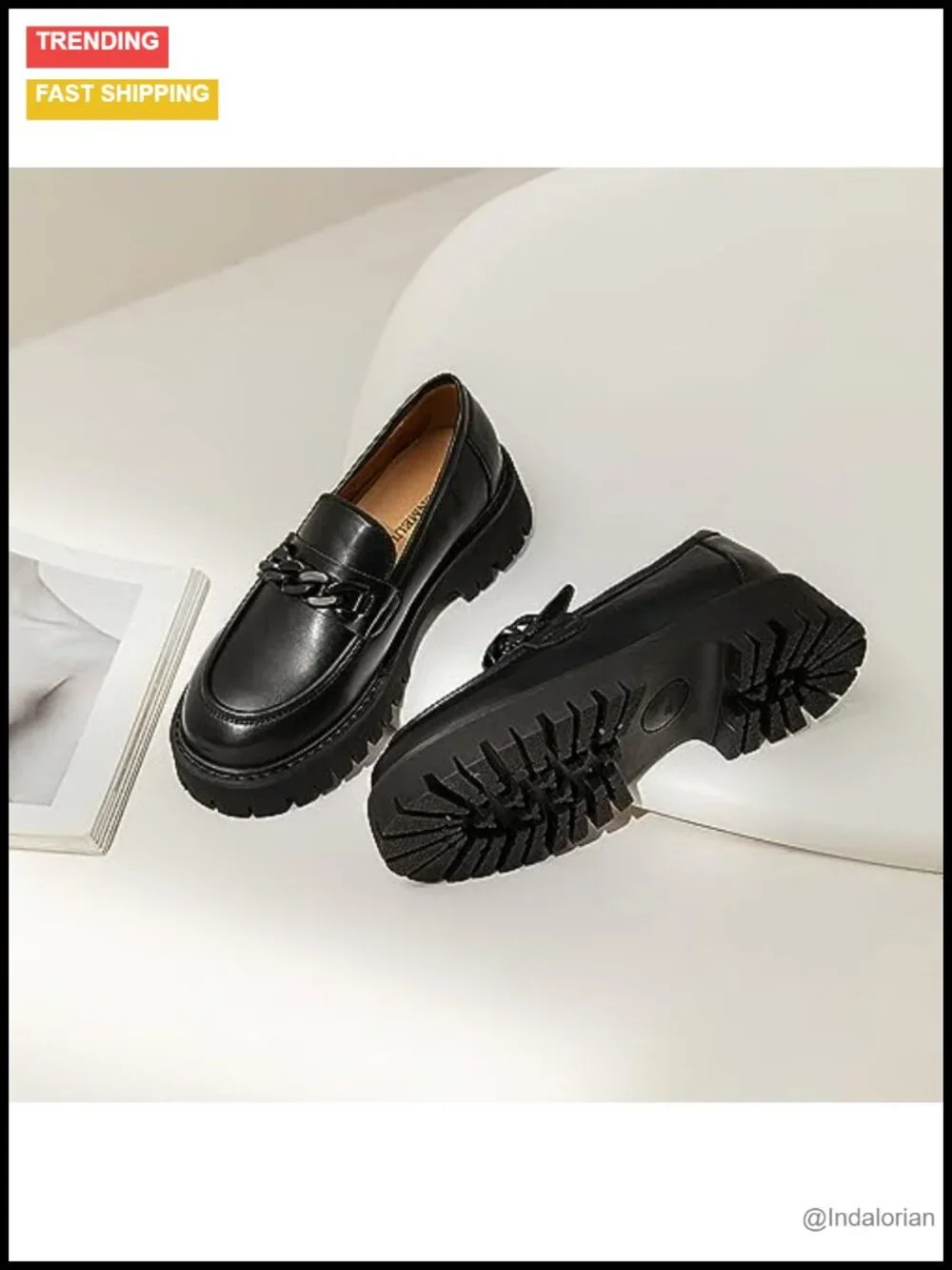 Chunky Loafers Women Platform Heel Lug Sole Slip Ons PU Leather Round Toe